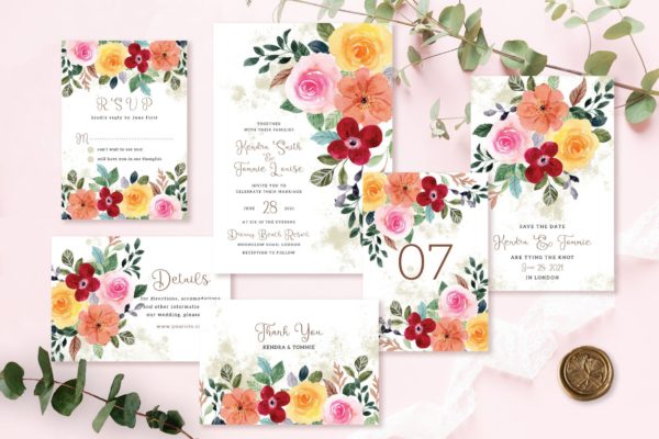 Fresh Floral Watercolour Wedding Invitations and more