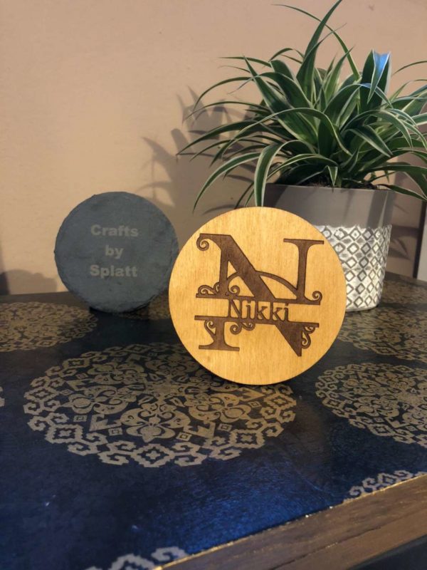 Set of 4 Custom made Coasters with Name. Slate or Wood - Image 3