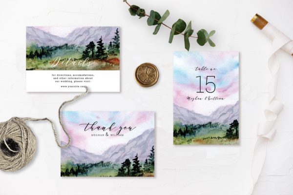 Mountain Landscape Wedding Invitation Set - Image 2