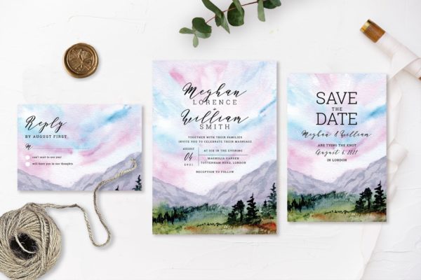 Mountain Landscape Wedding Invitation Set - Image 3